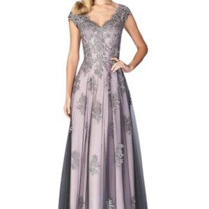 NWT La Femme  23449SC Tulle Mother of the Bride Dress Pink Gray size 4